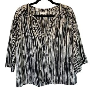 Calvin Klein Women's Medium Silk Zebra‎ Stripe 3/4 Sleeve Blouse Top